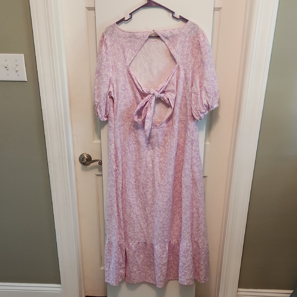 Who What Wear Pink Puff Sleeve Midi Sundress - Picture 4 of 5